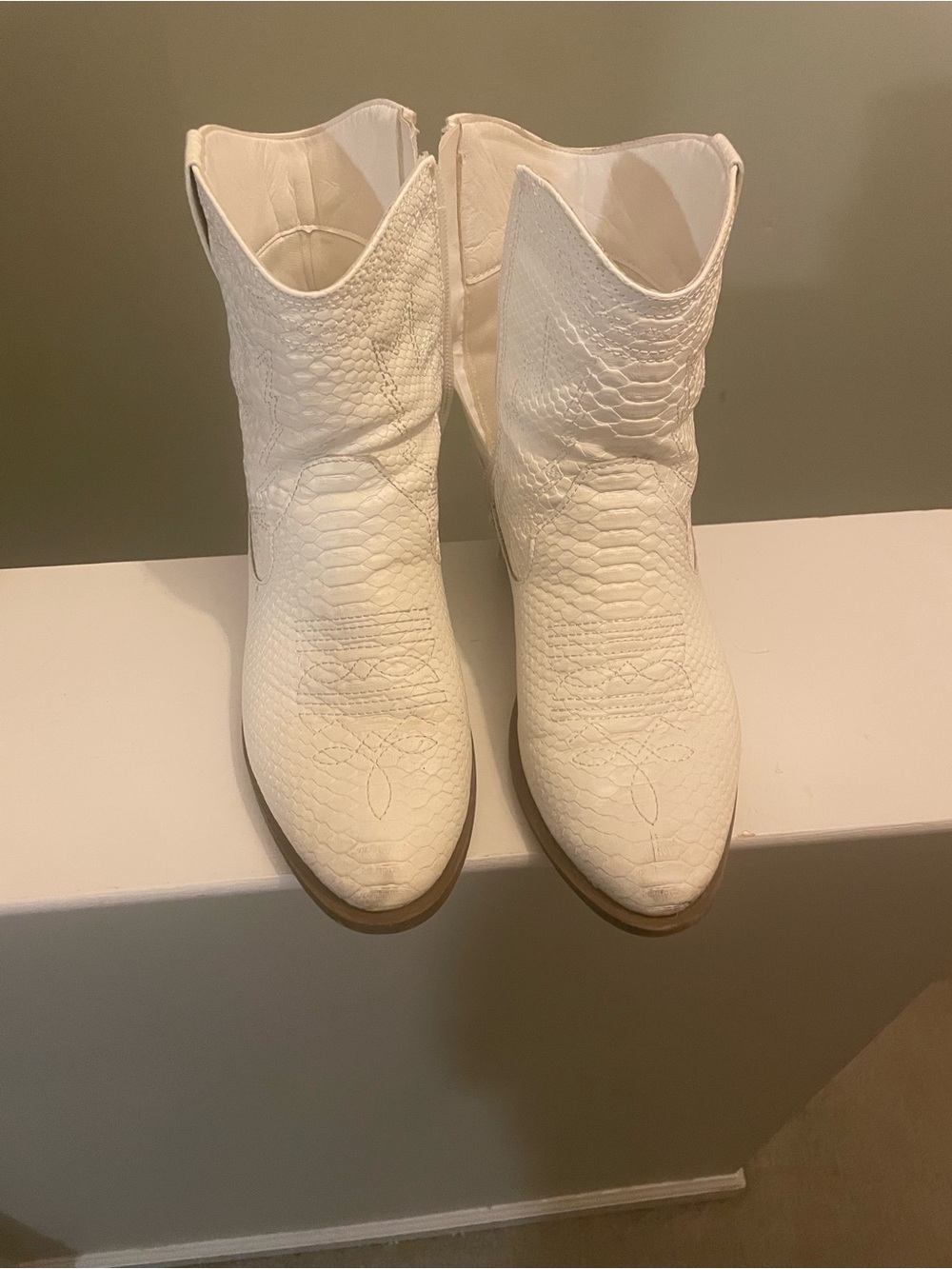 Coconuts by Matisse Cream Western Snake-Embossed Ankle Boots